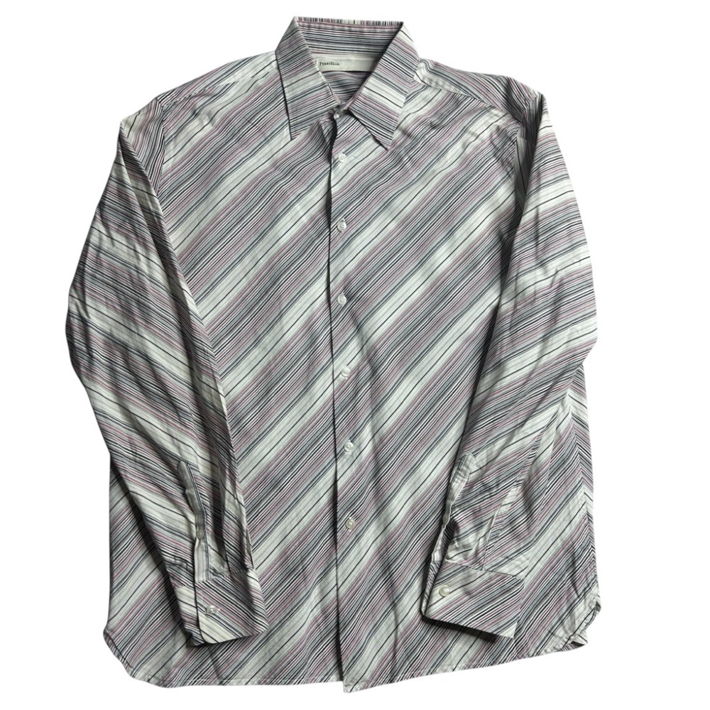 Perry Ellis‎ Men’s Large Striped Button-Down Shirt 100% Cotton Red Gray Black